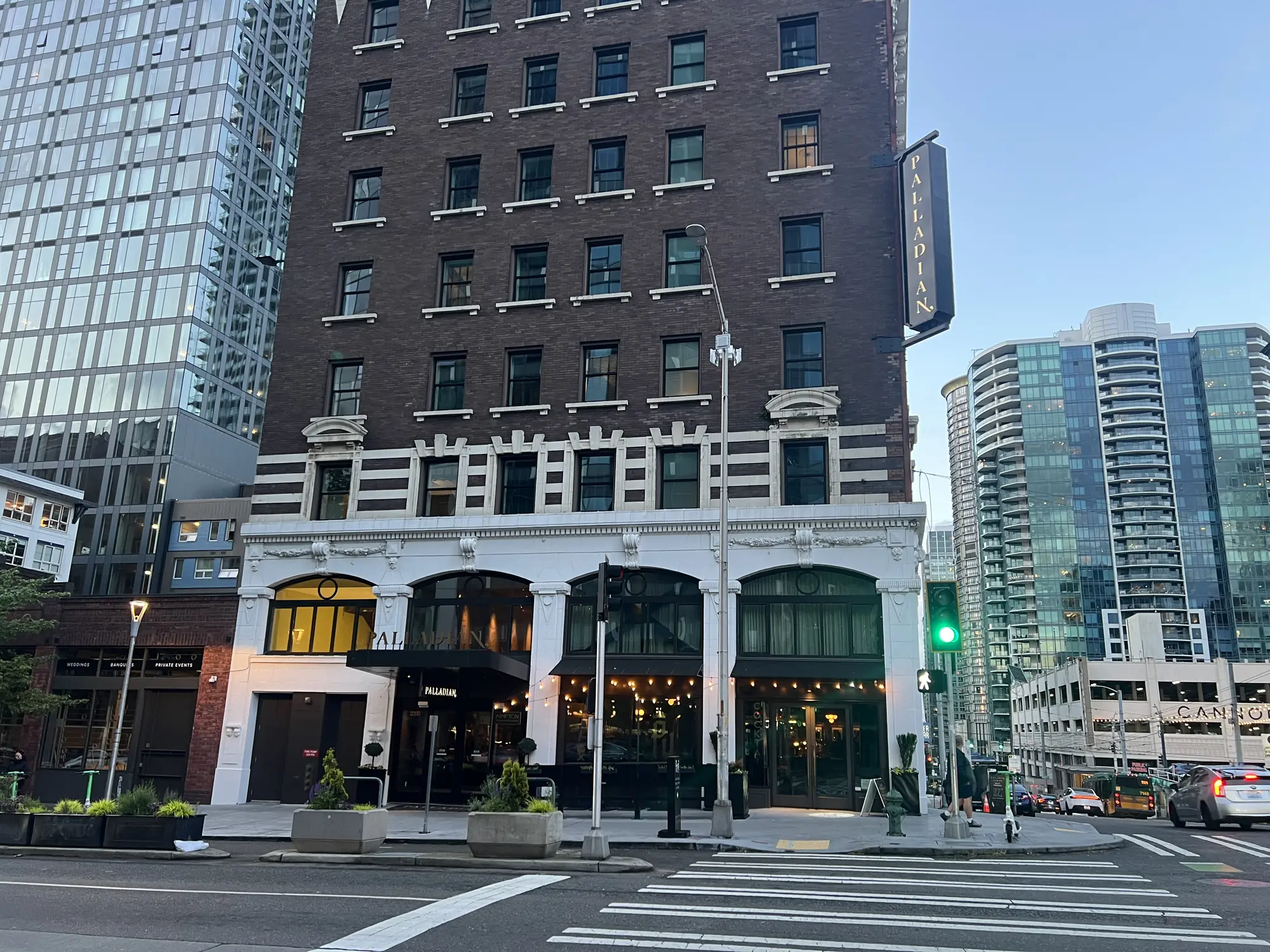 Kimpton Palladian — Belltown boutique hotel exterior at 2nd Ave and Virginia