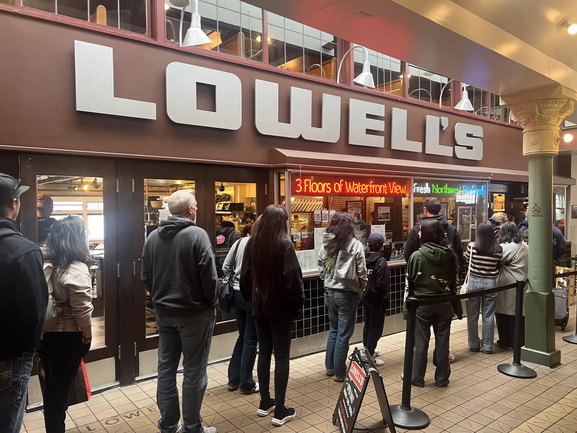 Lowell's Restaurant & Bar at Pike Place — multi-level Pike Place classic with bay-window seating over Elliott Bay