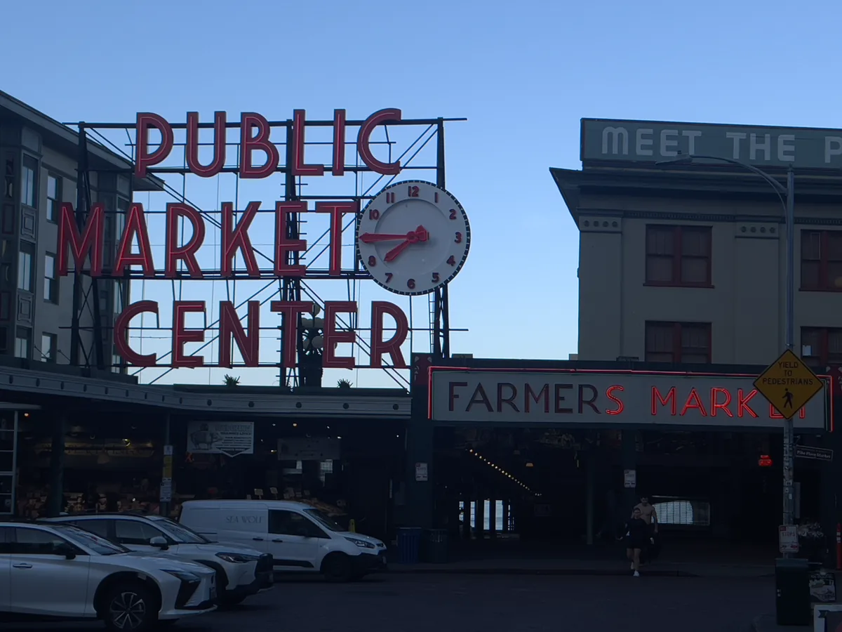 Pike Place Public Market sign — Seattle's iconic seafood destination