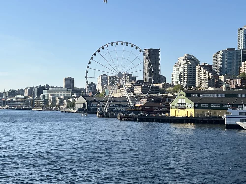 The Seattle Great Wheel on the waterfront at dusk